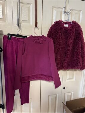 Three-Piece Plum Fuchsia Outfit - Faux Fur Jacket, Top & Pants Janie and Jack